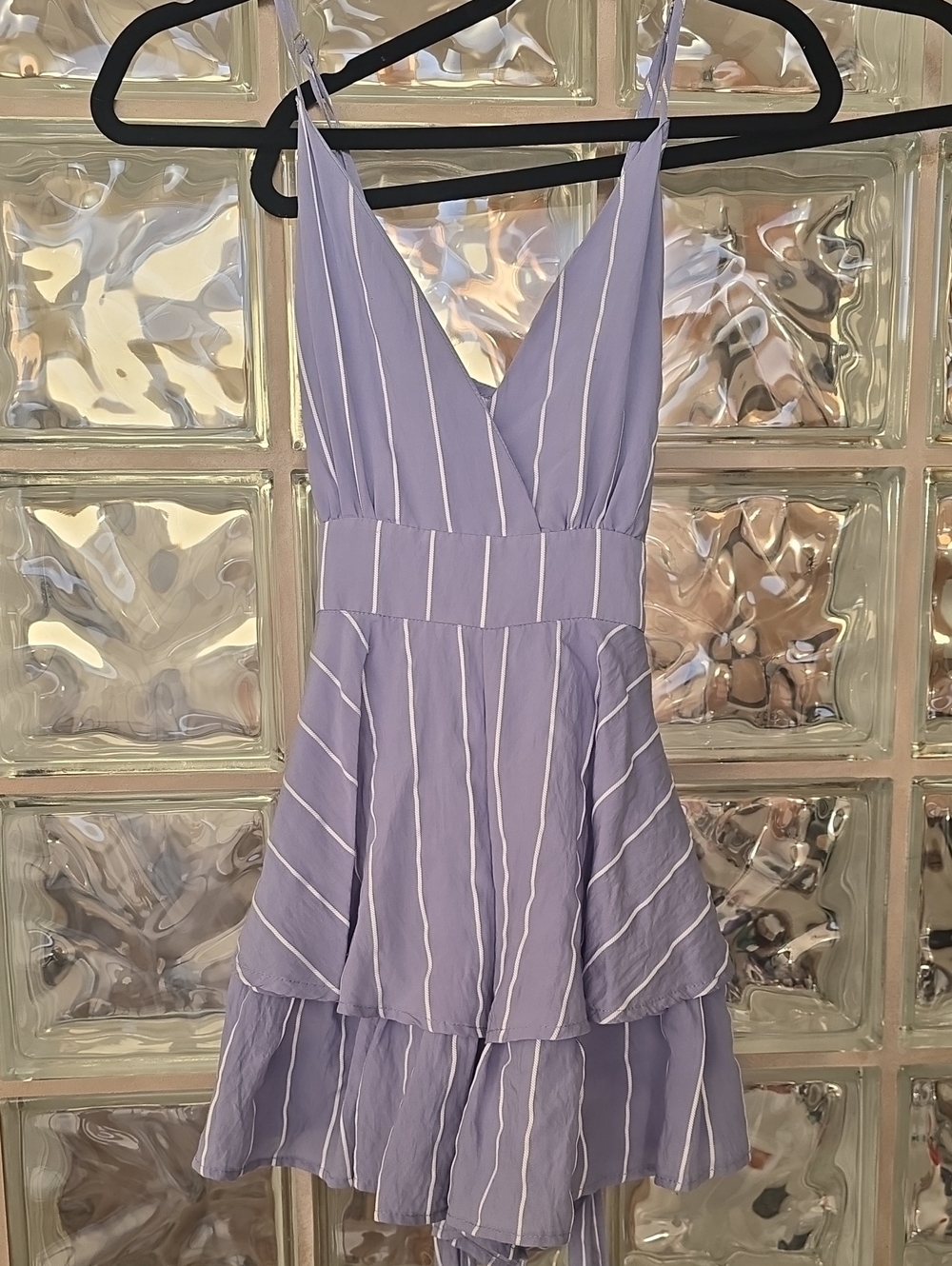 Baby Blue Striped V-Neck Tiered Romper
